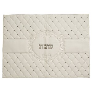 Picture of Faux Leather Challah Cover Quilted Design Bold Stripe Silver Stud Accent White 20" x 16"